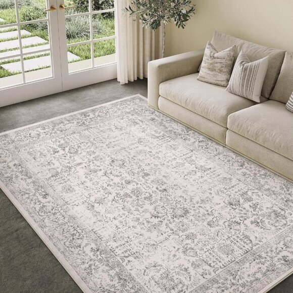 New 5x7 Gray Vintage Rug Washable Non-Slip Floral Carpet for Home & Room Decor